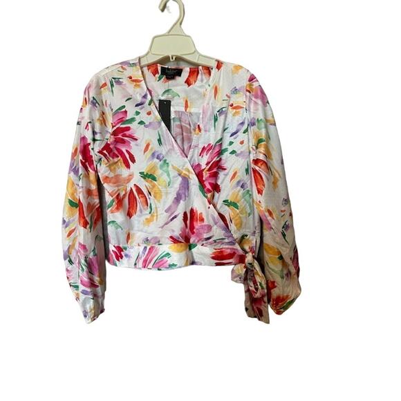Belldini LA Floral Blouse Wrap Size PS Adjustable Tie at Waist Multicolor NWT - Picture 4 of 6